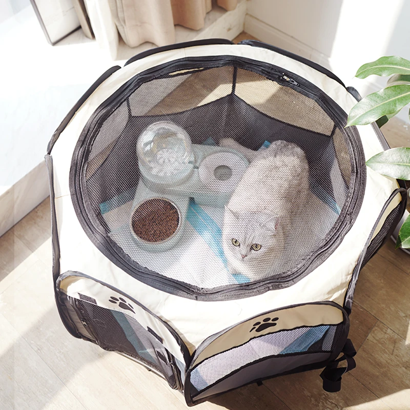 Portable Folding Pet Tent House Octagonal Cat Cage