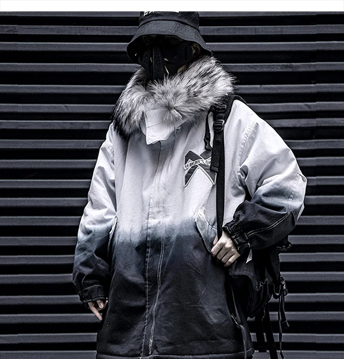 AELFRIC винтажная градиентная Зимняя парка, теплые куртки в стиле хип-хоп, Повседневная Толстая стеганая куртка Harajuku, японская ветровка, уличная одежда