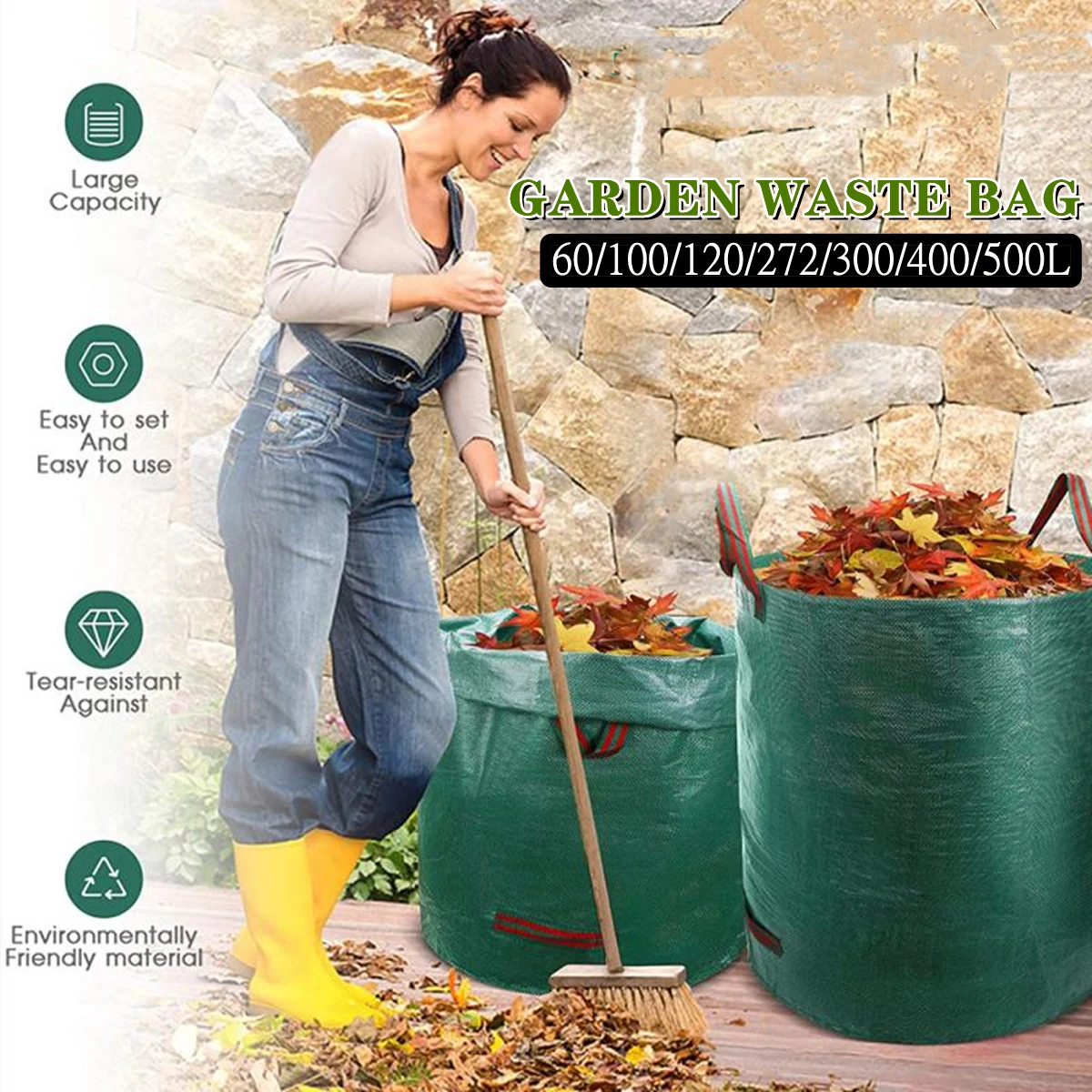 60500l Reusable Waste Bags For Yard Lawn Garden Waste Bag Gardening