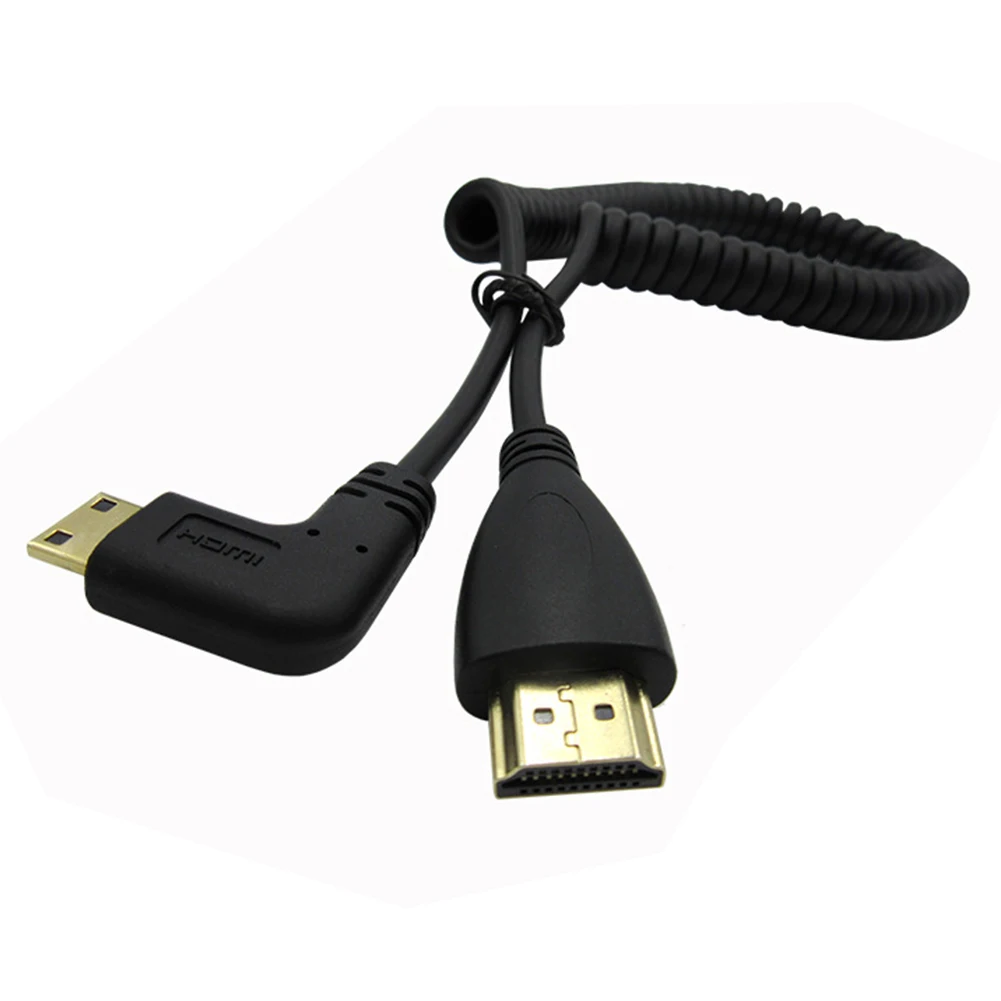 HDMI к HDMI аудио 90 градусов левый кабель для передачи данных видео адаптер портативный для камер Высокое разрешение стабильный мини пружинный провод
