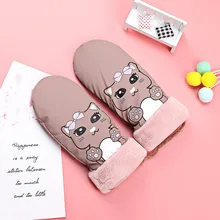 Зимние теплые перчатки дети девочки мальчик дети искусственный мех Открытый Перчатки с полный палец теплые варежки водонепроницаемый с бархатом кошка