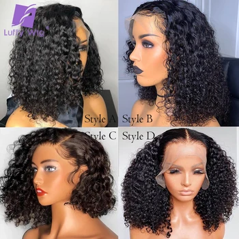 

13x6 Short Bob Lace Front Human Hair Curly Wig 4 Styles Brazilian Remy Hair Wigs Pre Plucked For Black Women Glueless Luffy