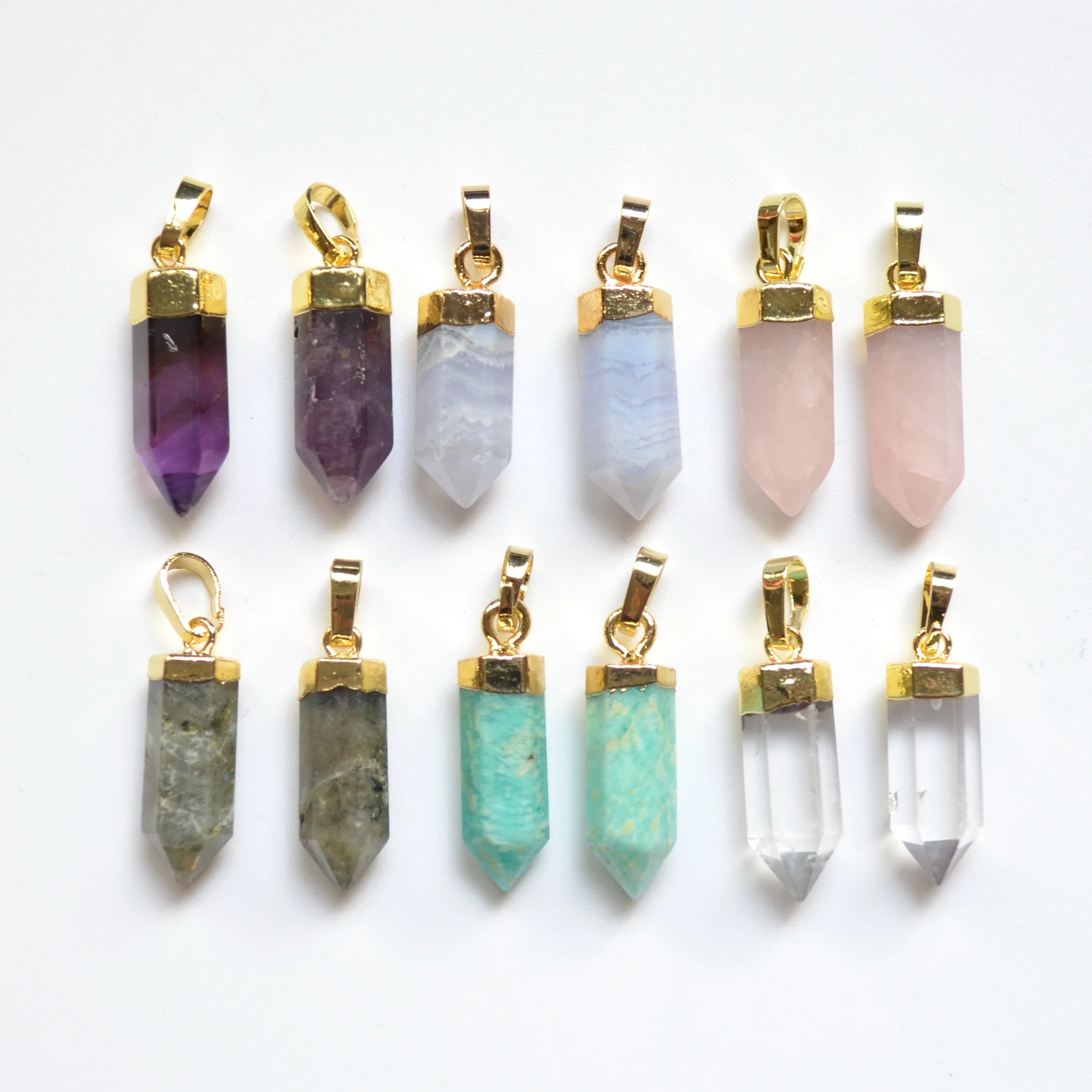 Neue amazonit/amethysten/labradorit/rosa kristall stein facted punkt anhänger für schmuck|Anhänger| - AliExpress