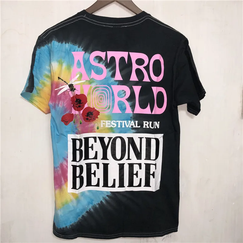 Трэвиса Скотта Astroworld Festival Run Tie Dye Футболка мужская и женская ASTROWORLD уличная хип-хоп Футболка Трэвиса Скотта