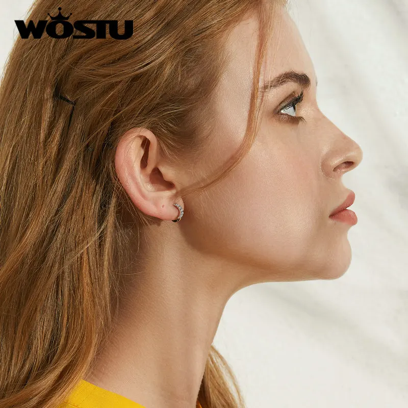 WOSTU подлинные 925 пробы серебряные серьги с Луной и звездой, Классические циркониевые умные серьги для женщин, ювелирные изделия CTE289