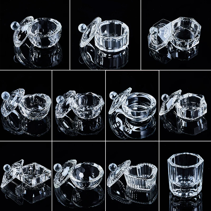 Чашка для ногтей прозрачная Хрустальная чаша для акрилового порошка жидкий держатель Dappen Блюдо оборудование для дизайна ногтей маникюр Дизайн ногтей гель Инструмент