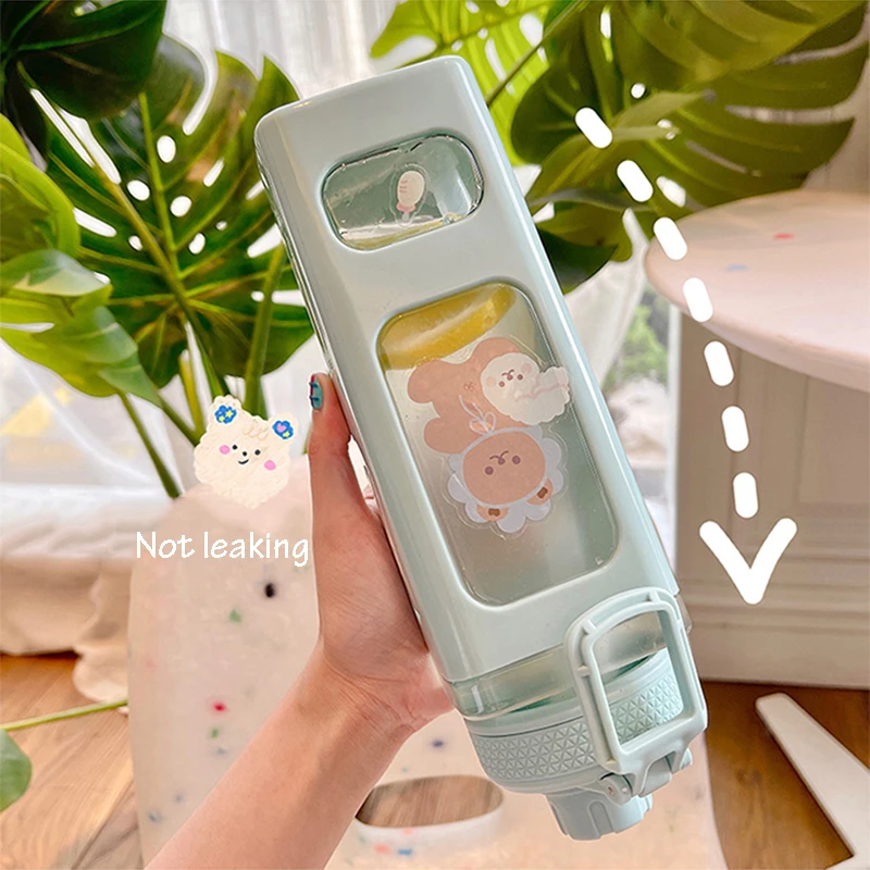 Kawaii Pastell Stroh Flasche Neue Transparent Platz Nette Wasser Flaschen Große Kapazität Reise Outdoor Sport Radfahren Flasche BPA FREI