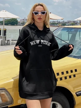NEW Sweatshirts velvet winter Women s NEW YORK printing Hooded Female 2020 Cotton Thicken Warm