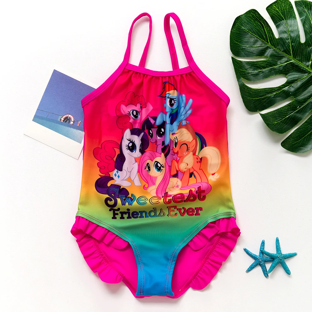 Цельный купальник для девочек, купальный костюм с маленькой лошадкой Новинка года, Детская летняя пляжная одежда для девочек Милая одежда для плавания с рисунком H023