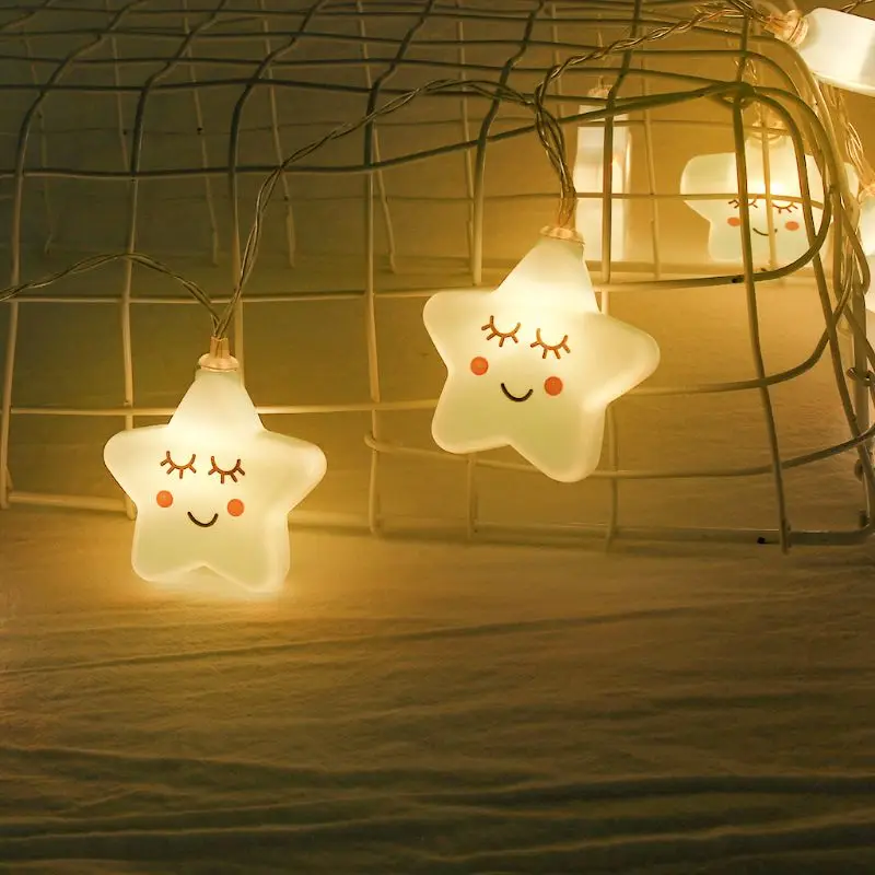 10 светодиодный улыбающееся лицо звезды декоративные гирлянды милый ночной Светильник детская комната