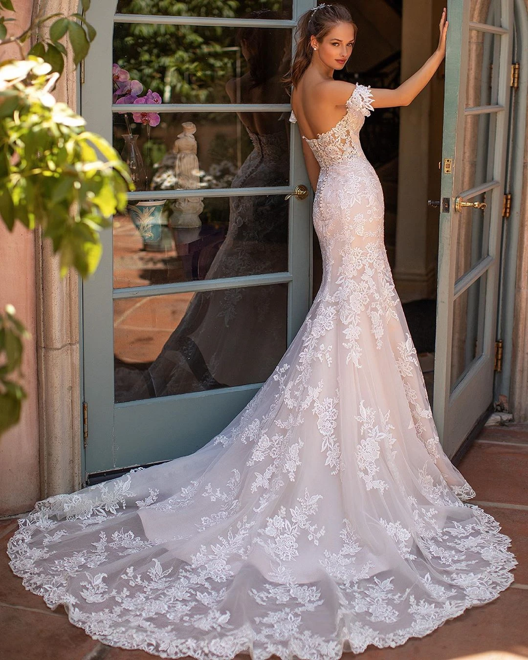 Vivian's Bridal Кружева Аппликации Бохо свадебное платье сексуальное с открытыми плечами суд Поезд свадебное платье длинное свадебное платье с открытой спиной
