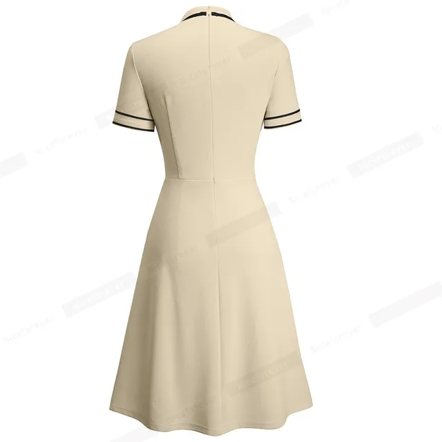 Nice-forever Summer Vintage Contrast Color Patchwork Elegant Dresses Business Formal Flare Swing Women Dress A245 2