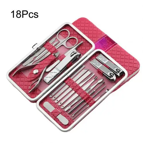 Red 18pcs Высокое качество 21/18PcsMultifunction Нержавеющая сталь кусачки для ногтей комплект маникюр, щипцы для кутикулы набор педикюра ногтей, для маникюра с Чехол - Цвет: Red 18pcs