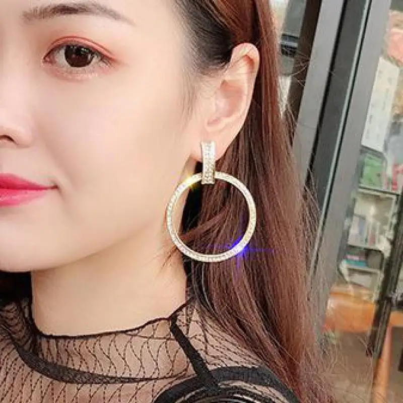 Преувеличенные сережки-гвоздики большие корейские циркониевые круглые серьги с кристаллами для женщин золотого и серебряного цвета, индивидуальные дикие ювелирные изделия