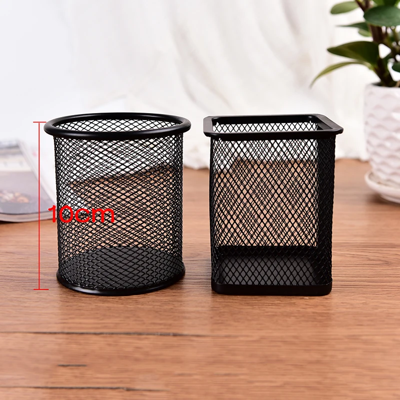2 Pack Pen Holders Metal Pencil Holder Pen Organizer For Desk Office Two Kinds Of Shapes Circular And Square Black
