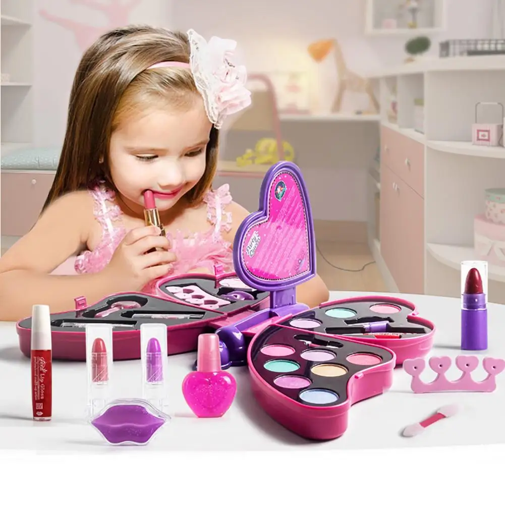 Princesse fille papillon forme maquillage ensemble rouge à lèvres ombre à paupières semblant jouer jouet pour les filles s'habiller cosmétique enfant fille cosmétique jouet