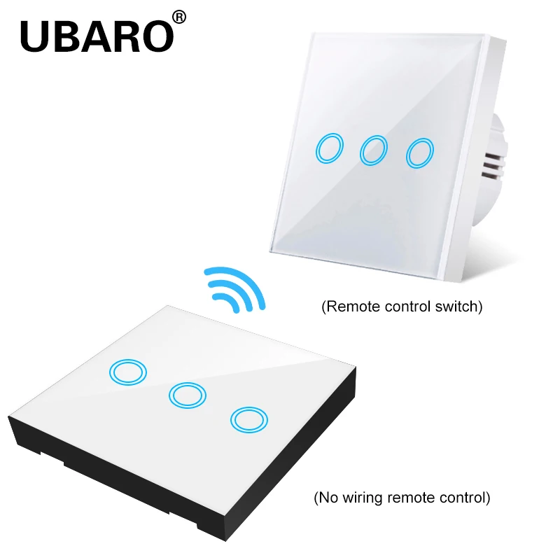 

UBARO EU/UK Standard 1/2/3 Gang Wireless Remote Control Light Touch Switches, Smart Home RF433 Remote Control Wall Switch