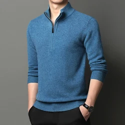 Men's 100% Wool Zipper Sweaters Winter Male Thick Cashmere Jumper Long Sleeve Casual Pure Wool Knitwear Pullovers Zipper Up