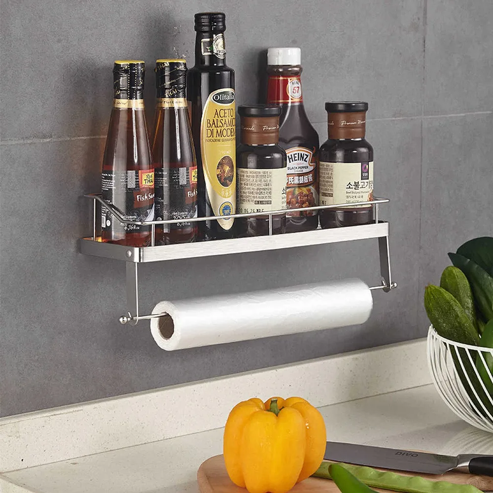 Kitchen Sauce Bottle Spice Racks Stainless Steel Storage Organizers Roll Holder Film Dispenser Wall Mounted Paper Towel Holder