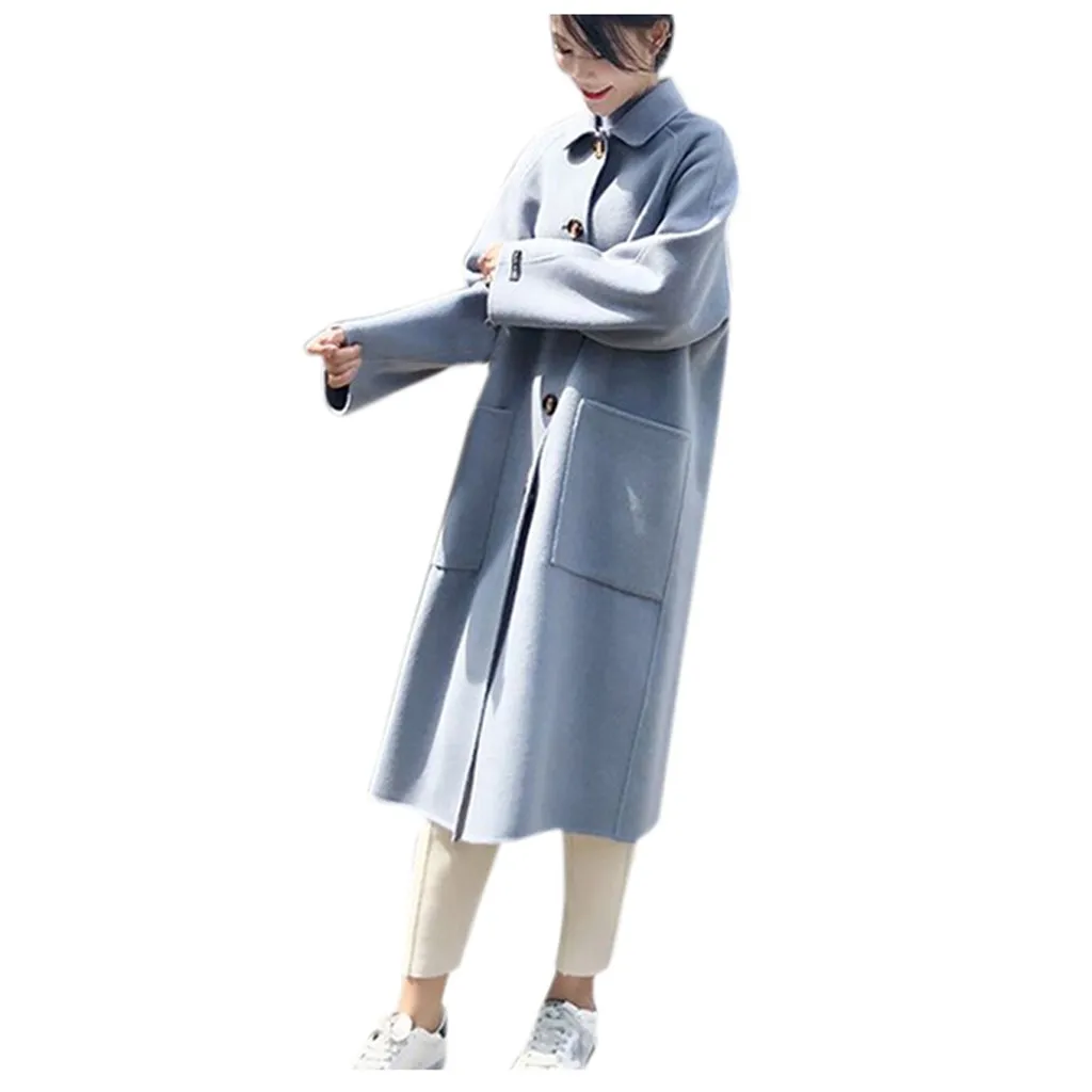 Manteau femme, зимнее пальто для женщин, для работы, одноцветное, в винтажном стиле, для офиса, с длинным рукавом, на пуговицах, шерстяное пальто, abrigo mujer casaco