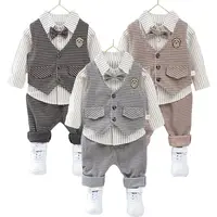 Enfants enfants Gentleman vêtements Costume anniversaire fête de mariage ensemble élégant bébé garçon tenue décontracté chemise rayée gilet pantalon Costume 1