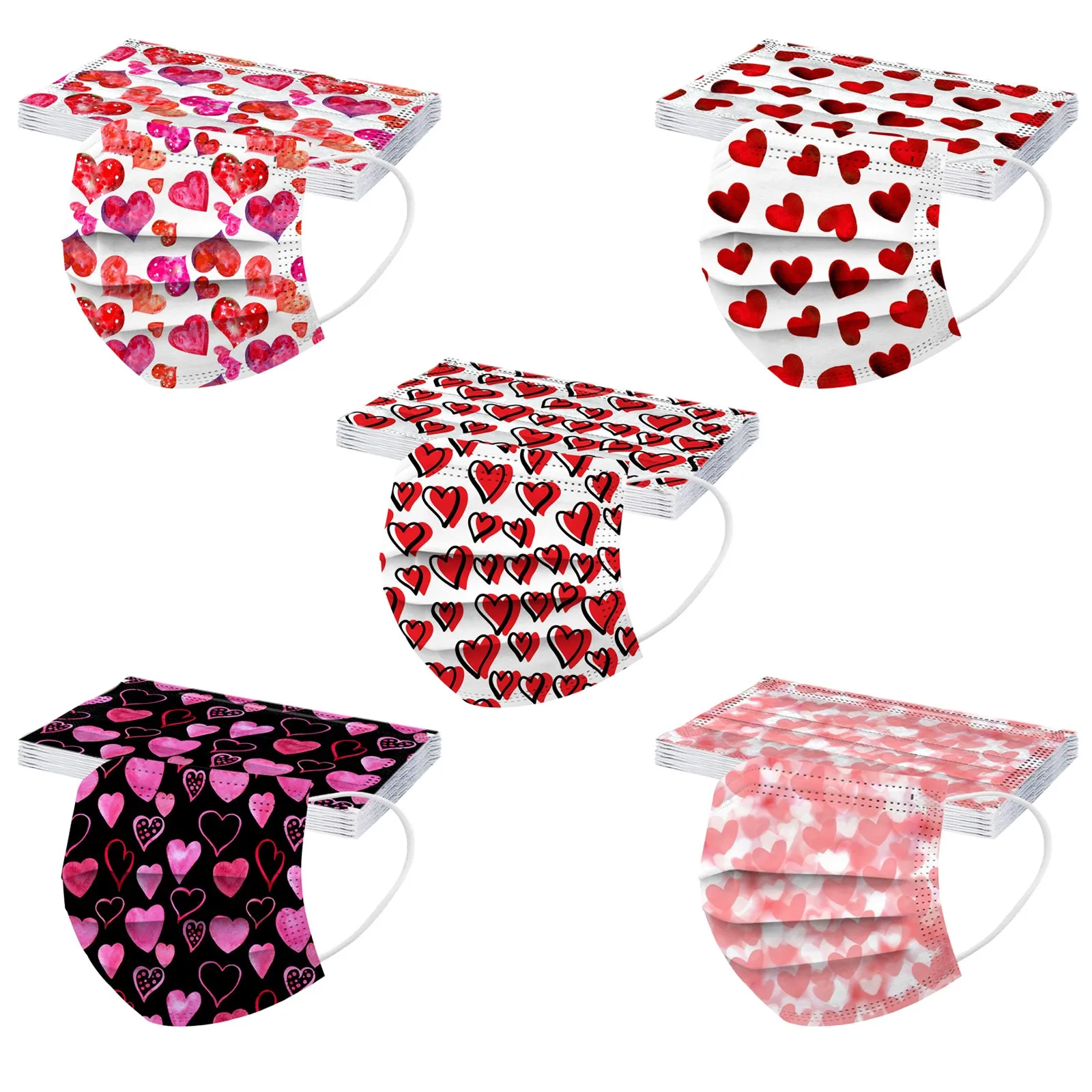 Red Black Heart Disposable Face Masks Adult Couples Valentine's Day Safety Masks For Men And Women Mascarillas Desechables 10pc