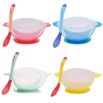 

Baby Bowl Training Bowl With Temperature-sensitive Spoon Set Learning Dishes With Suction Cup Children Training Feeding Platos