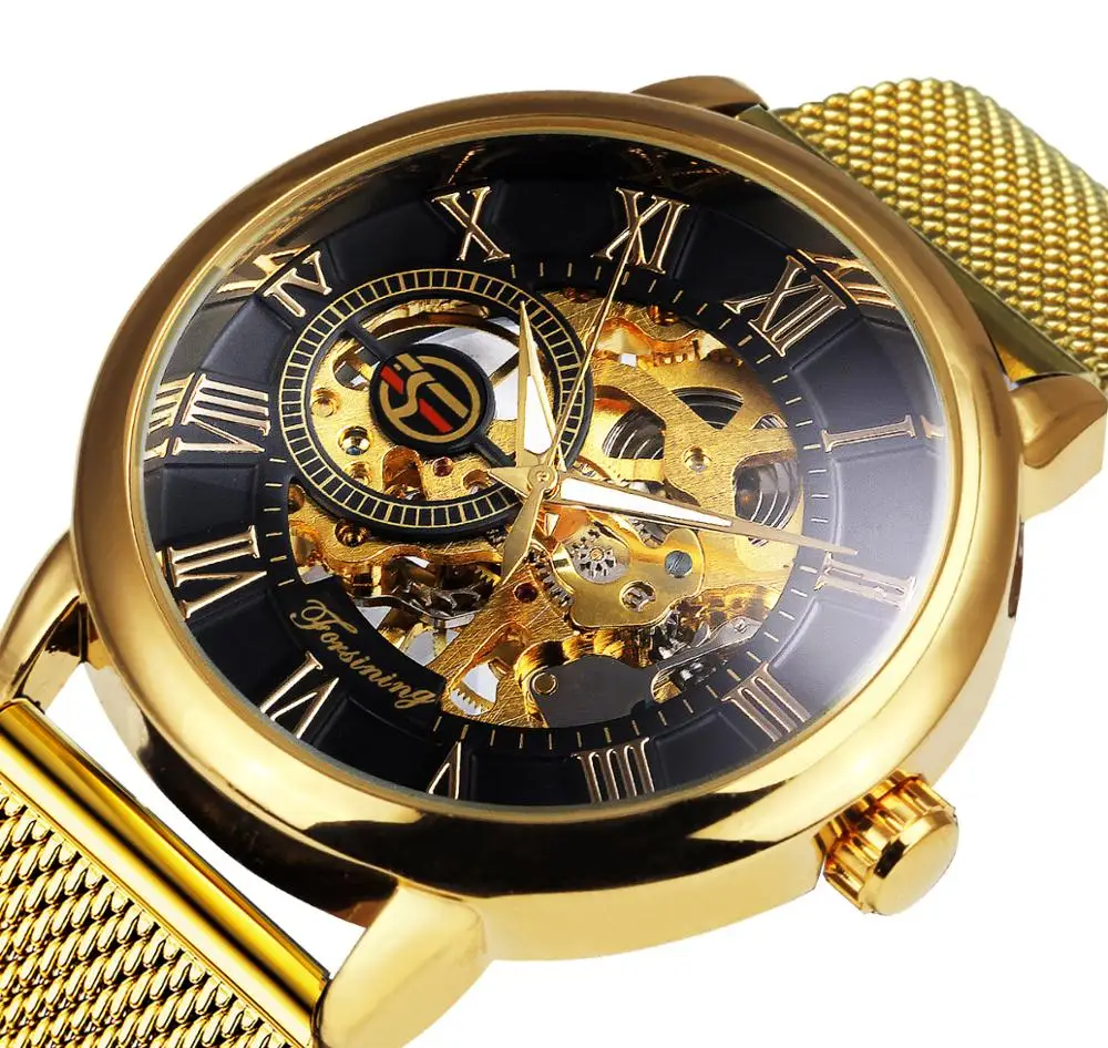 Часы наручные FORSINING Мужские механические модные брендовые роскошные золотистые