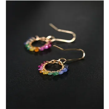 

DMBS049 Gradient red sapphire earrings female yellow 14K gold Injection earrings Women gift