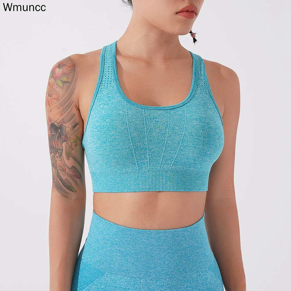 

Wmuncc Seamless Sports Bra Hollow I-back Design Women Fitness Running Tank Tops Padded High Impact Yoga Workout Gym Activewear