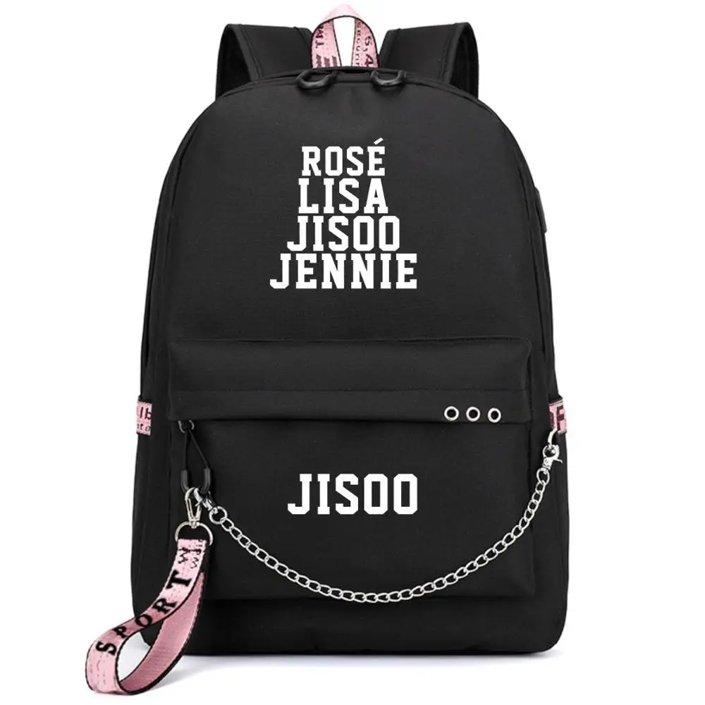 Kopo BlackPink Rose Lisa JENNIE USB Рюкзак Школьные сумки черный розовый Mochila дорожные сумки рюкзак на цепочке для ноутбука USB порт для наушников - Цвет: Style 15