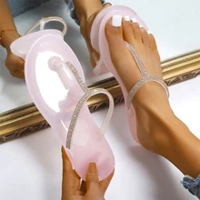 

Women Crystal Flip Flops Transparent Slippers Female Summer Fashion Rhinstone Jelly Shoes Ladies Outside Flats Plus Size