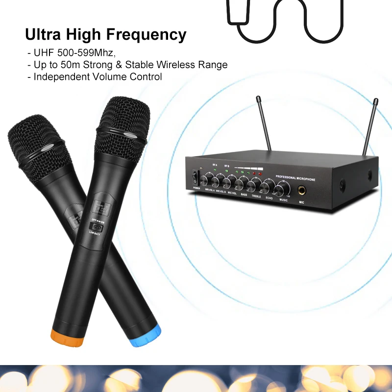 Wireless Microphone Home Power Amplifier Wireless Microphone Tuner Stereo  Receiver Dual UHF Microphone AC100-240V - AliExpress