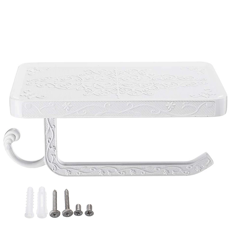 

Vintage Carved Decorative Style Toilet Paper Holder with Telephone Rack Durable Practical Wall-Mounted Toilet Paper Holder Bathr