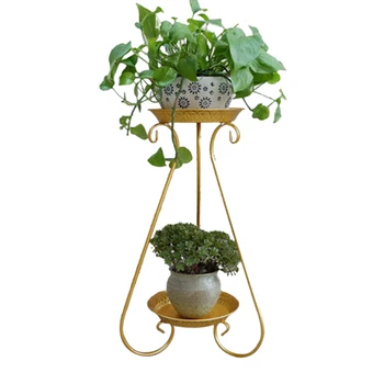 

65cm 2-Layer European Style Wrought Iron Plant Stand Flower Pot Holder - Luxury Gold/Noble Silver/Noble Copper/Black/Snow White