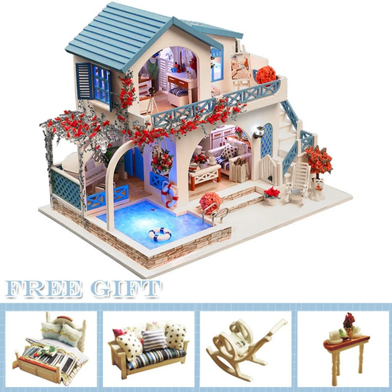

Doll House Furniture Diy Miniature Dust Cover 3D Wooden Miniaturas Dollhouse Toys for Children Birthday CHRISTMAS Gifts casa K15