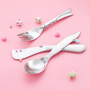 

Creative 304 Stainless Steel Cartoon Dinnerware Cutlery Knife Fork Spoon Tableware For Kids Children Hippos Shape