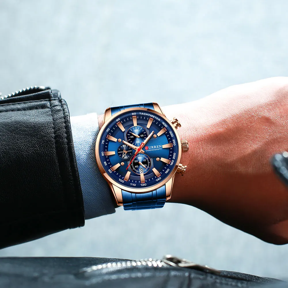 CURREN часы мужские наручные часы с ремешком из нержавеющей стали модные кварцевые часы с хронографом светящиеся указатели уникальные спортивные часы