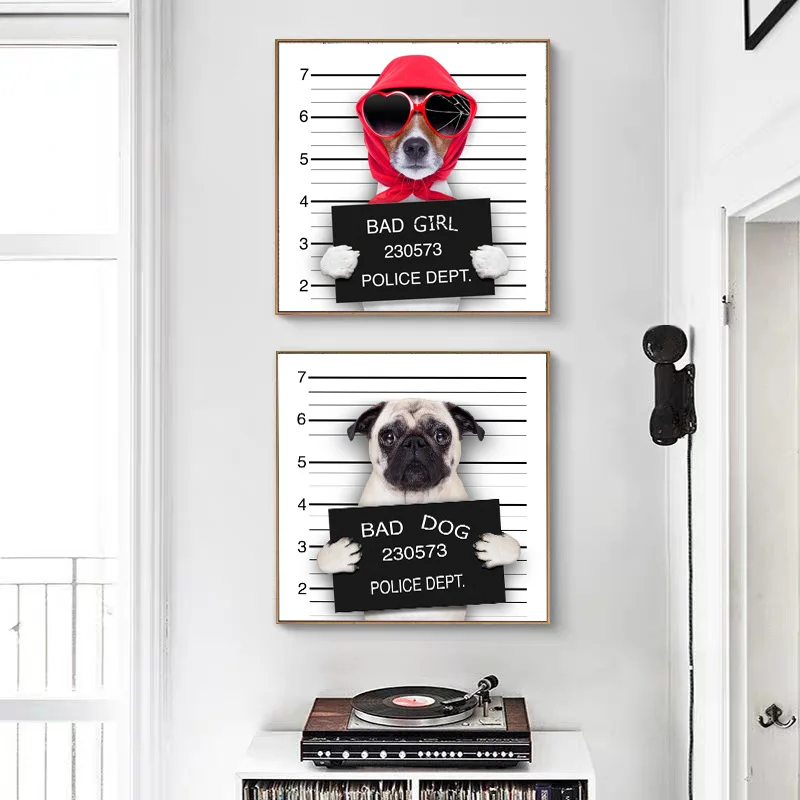 

Nordic Animal Dog Police Dept Photo Bad Girl Bad Dog Decorative Canvas Painting Bedroom Living Room Baby Room Wall Art Picture