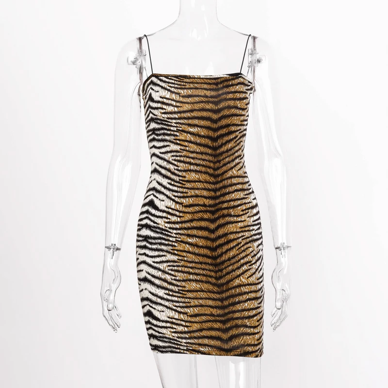 Dulzura осенне-зимнее женское мини-платье для вечеринки Леопардовый принт с тигром облегающий сексуальный ремешок Фестивальная Одежда Клубная уличная одежда ужин