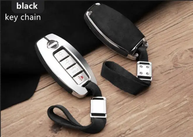 key chain black Автомобильный кожаный чехол для ключей для Nissan Versa Maxima Rogue Armada Sentra Qashqai X-Trail для Infiniti FX35 QX50 аксессуары - Название цвета: key chain black