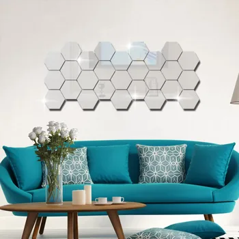 

24PCS Acrylic DIY Hexagonal Mirror Wall Sticker 3D Decal Home Bedroom Living Room Decoration Home Decoration Silver