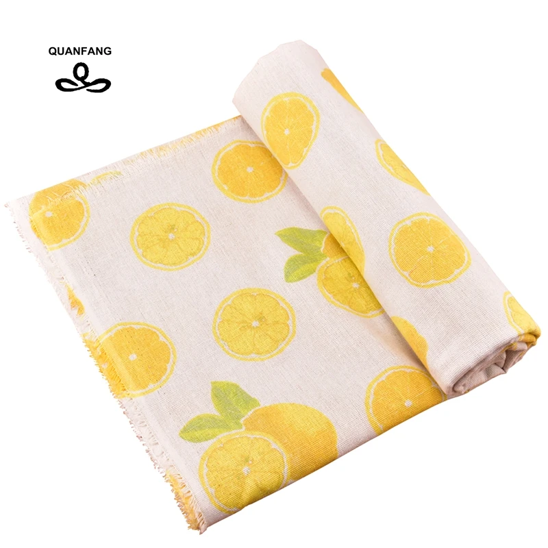 QUANFANG лимонная серия с рисунком, хлопковая ткань с принтом, льняная стеганая ткань, шитье, сделай сам, диван, стол, ткань, мебель, пол метра