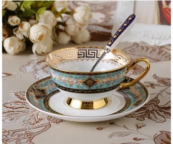 

Luxury Vintage Tea Cup Celadon Porcelain Coffee Cup Pottery Bone China Zen Ceramic High Grade English Afternoon Tea Cup Set E5