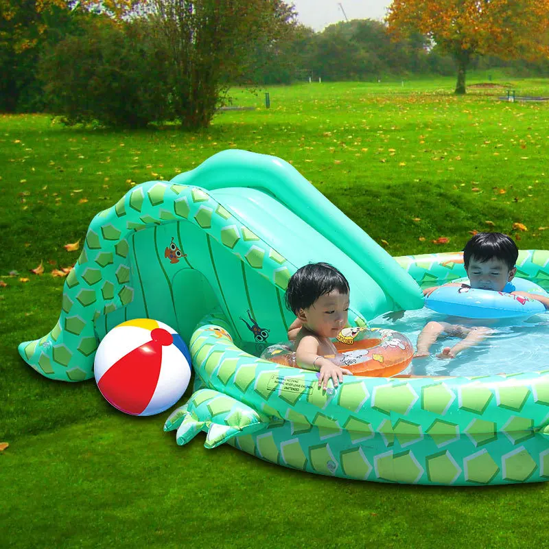Ey1 Новое поступление универсальный надувной детский бассейн с двойной скользкой в крокодиловой форме крокодил игровой бассейн для детей