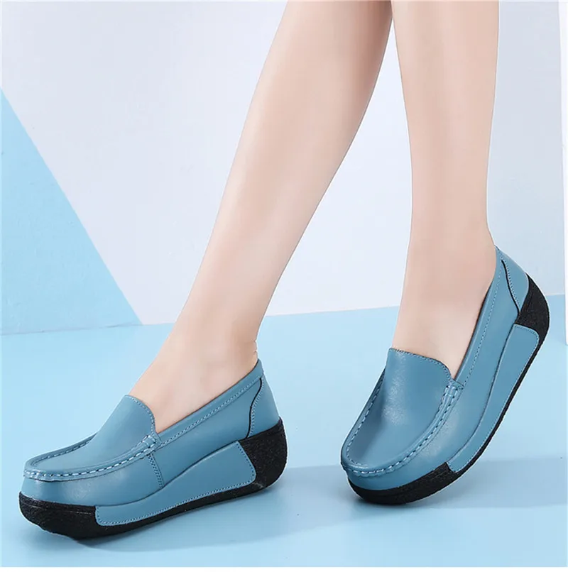 Spring Autumn Genuine Leather Women Creepers Shoes Wedge Heel New Casual Waterproof Swing White Platform Shoes Pumps Woman (20)