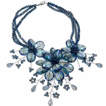 

2017 new Arrival navy blue crystal flower necklace