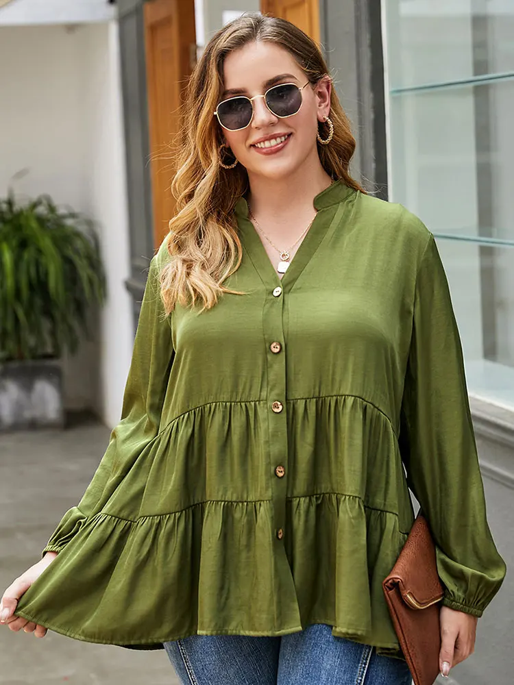 

4XL Plus Size 2020 T Shirts for Women Loose Tees Casual Top Woven V-neck Female Fashion T Shirts Long Sleeve Ladies Clothes