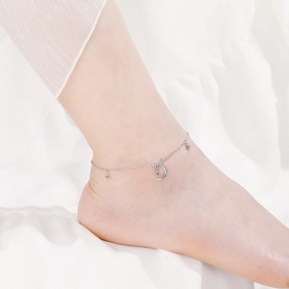Ins Simple Design 925 Sterling Silver Star Moon Anklets Bracelet for Women Star Tassel CZ Zircon Chian Fashion Jewelry Ins Simple Design 925 Sterling Silver Star Moon Anklets Bracelet for Women Star Tassel CZ Zircon Chian Fashion Jewelry