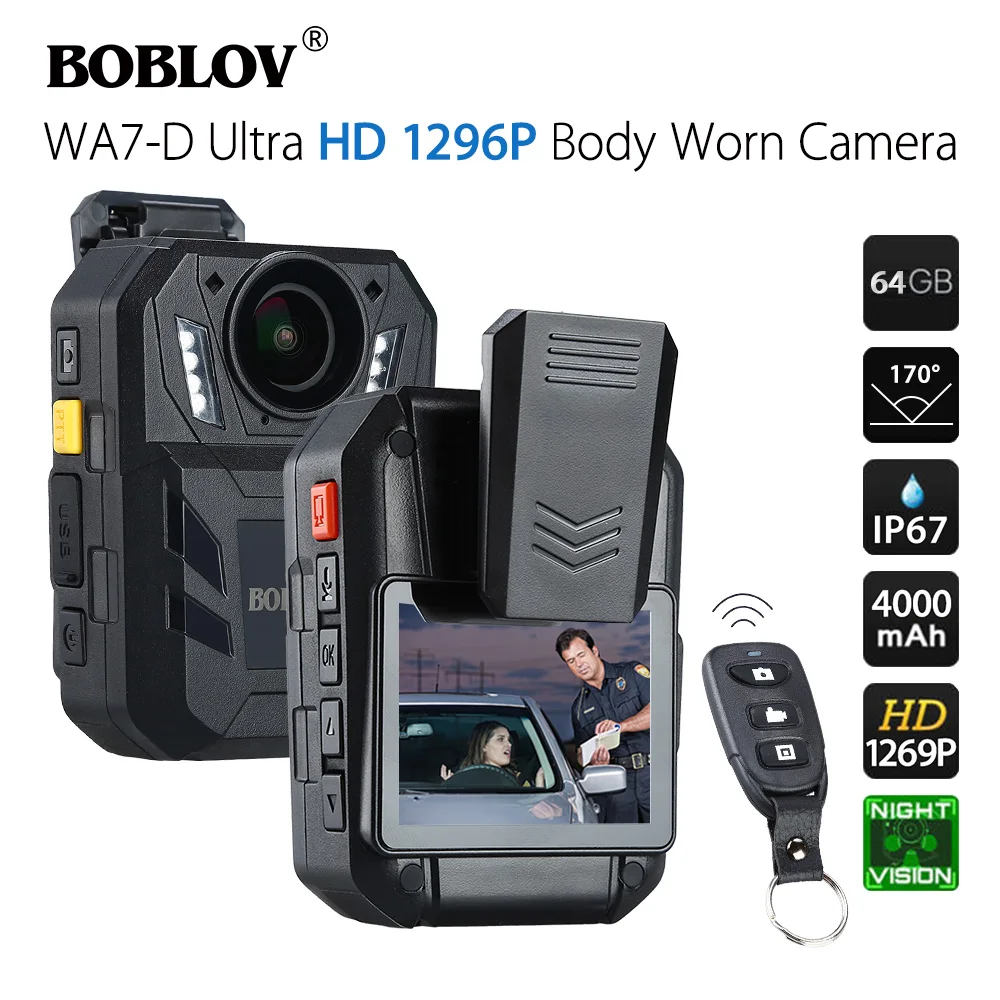 WA7-D Ultra HD 1296P 64GB 2.0" Body Worn Police Camera Recorder w/Remote Control 